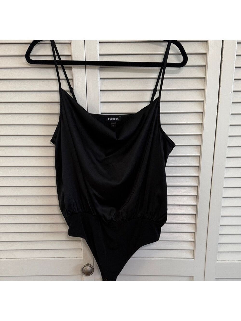 Express Black Draped Cowl Neck Bodysuit with Adjustable Straps - Picture 4 of 4